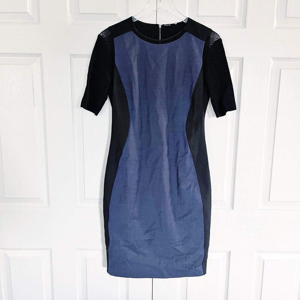 Elie Tahari Wool Blend Sheath Dress with Mesh Inserts